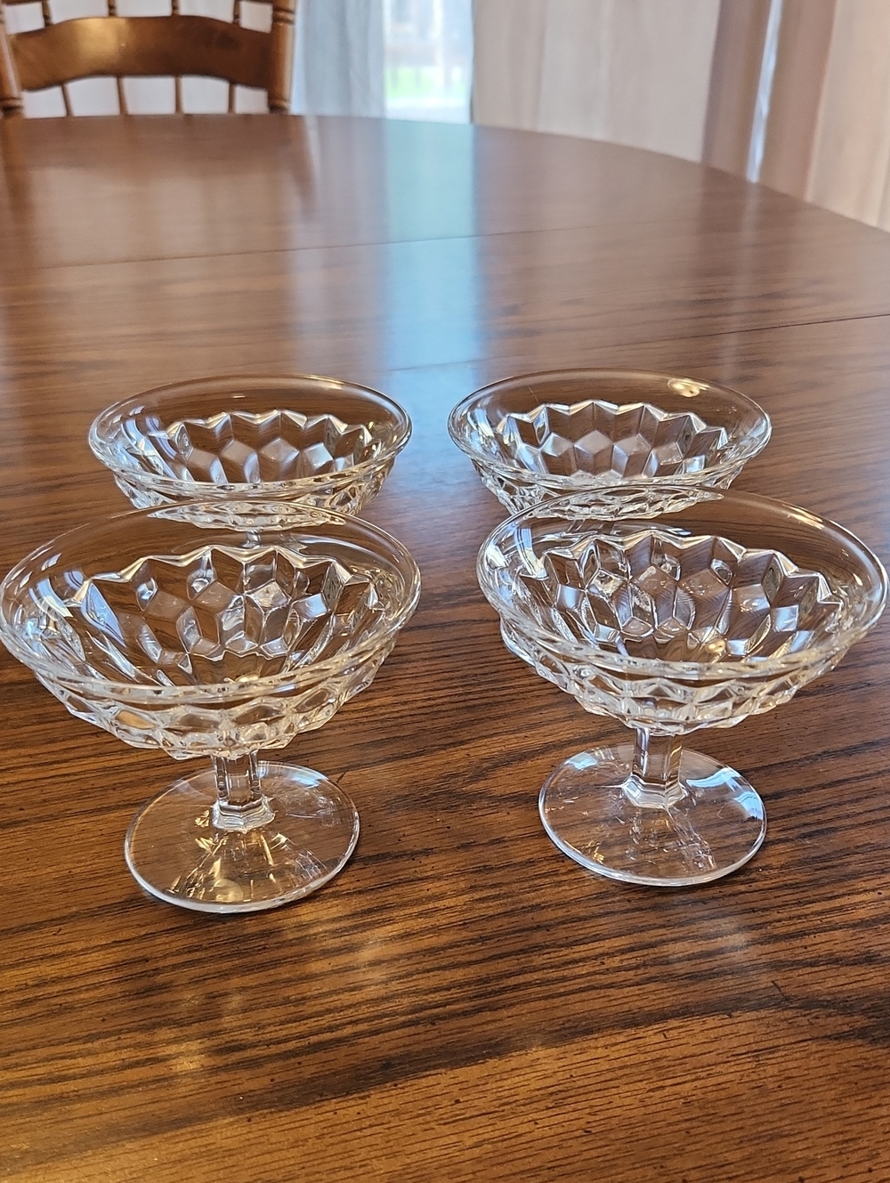 Vtg Set of 4 Fostoria American Clear Hexagonal Stem (2056) Low Sherbet Glasses